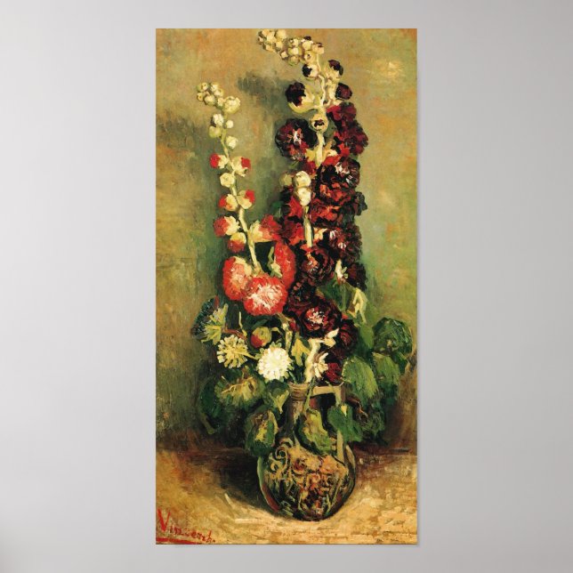 Pôster Vase com Hollyhocks (F235) Van Gogh Fine Art (Frente)