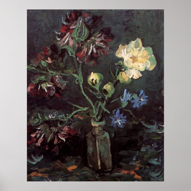 Pôster Vase com Myosotis e Peonies - Vincent van Gogh (Frente)