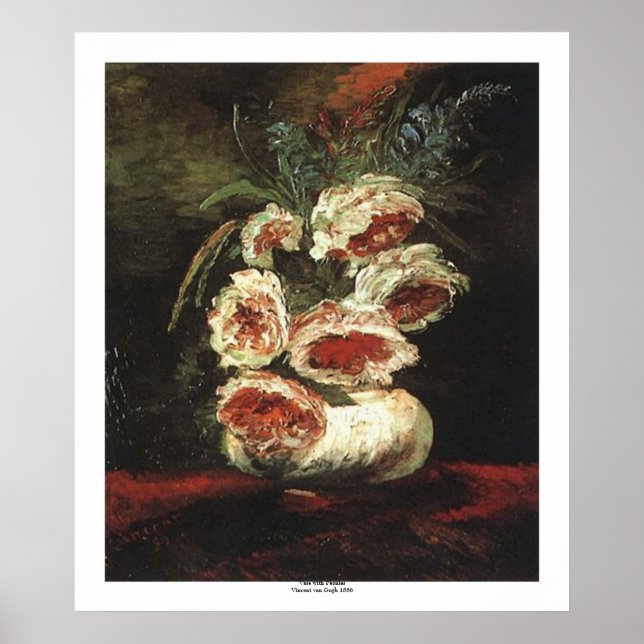 Pôster Vase com Peonies por Vincent van Gogh (Frente)