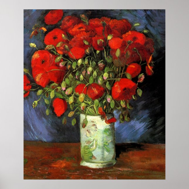 Poster Vase com Poppies Vermelhos por Vincent Van Gogh (Frente)