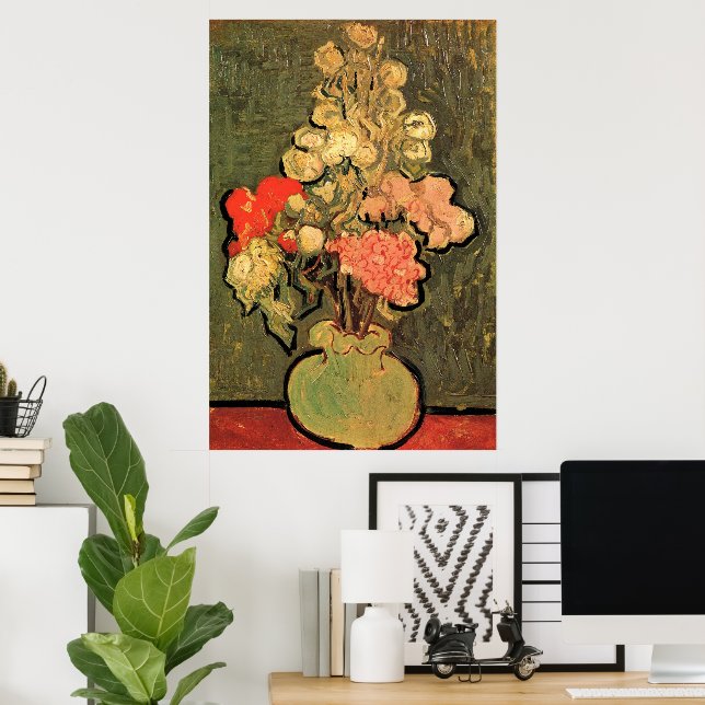 Poster Vase com Rosa Mallow por Vincent van Gogh (Escritório em casa)