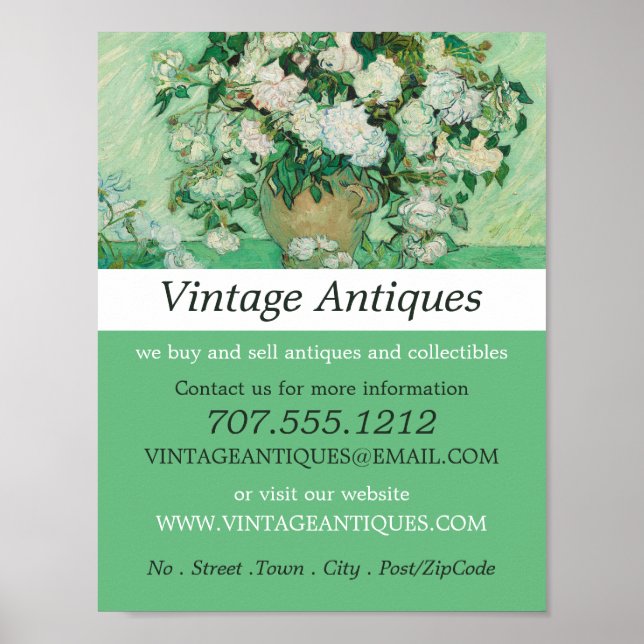 Poster Vase Com Rosas Rosa, Van Gogh, Loja Antiquada (Frente)