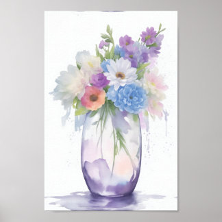 Poster Vase das flores aquáticas Cor do Pastel