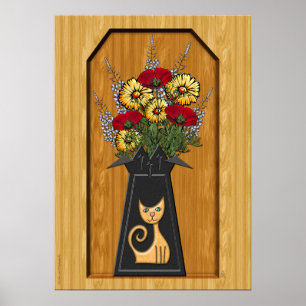 Pôster Vase de Gato com Poppies e Mães no Alcove de Madei