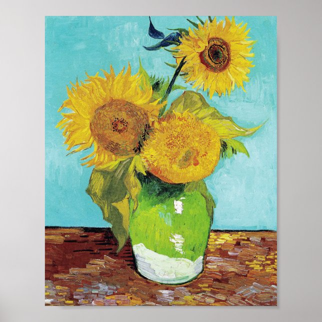 Poster Vase de Vincent van Gogh com Três Girassóis (Frente)