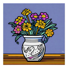 Pôster Vase E Flores Poster brilhante