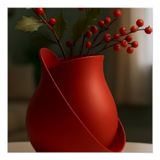 Pôster Vase Rouge Contemporain – Élégance Sculpturale & D