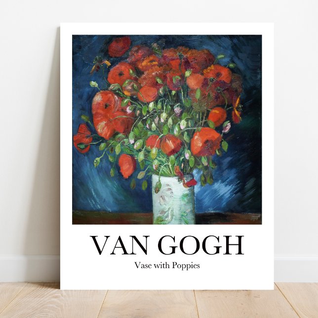 Poster Vase with Poppies by Vincent van Gogh (Iconic Van Gogh: Vibrant red poppies in rustic vase. Bold brushstrokes, museum quality art print)