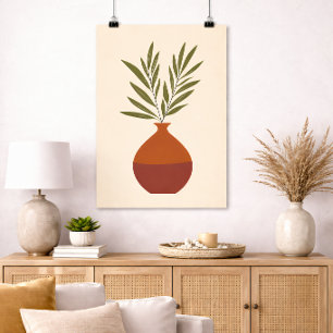 Poster Vaso Boho Minimalista Botânico Neutro Terracota