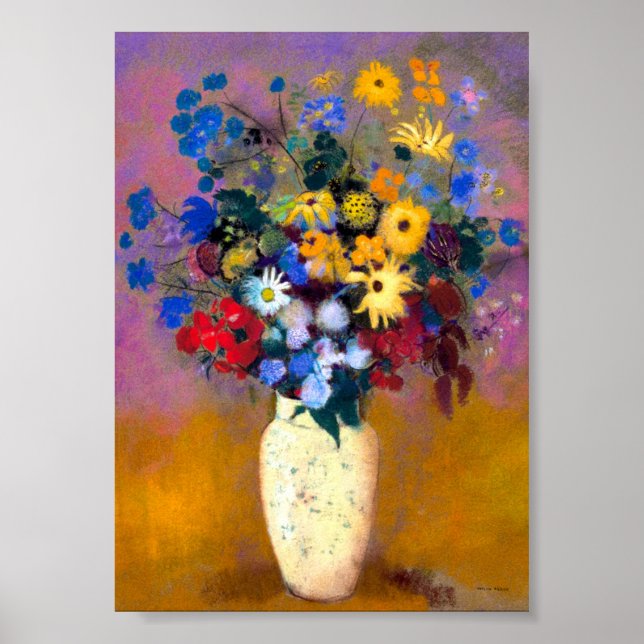 Poster Vaso Branco com Flores Odilon Redon (Frente)