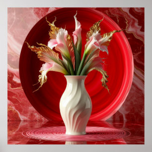Poster Vaso Branco Elegante com Flores Coloridas