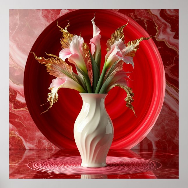 Poster Vaso Branco Elegante com Flores Coloridas (Frente)