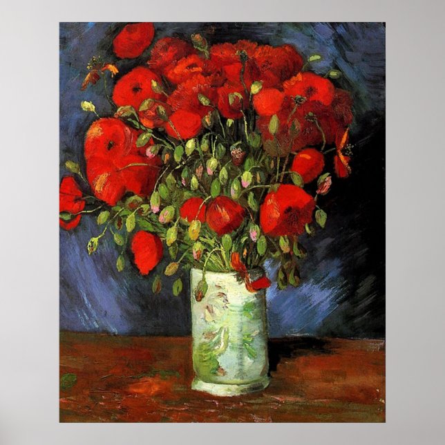 Poster Vaso com Papoulas Vermelhas por Vincent van Gogh. (Frente)
