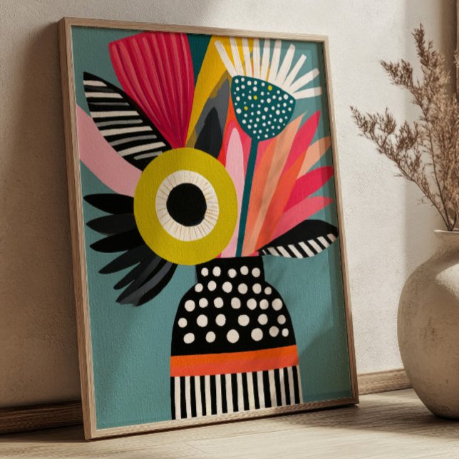 Poster Vaso de Buquê de Flores Abstratas Arte Floral Colo (Criador carregado)