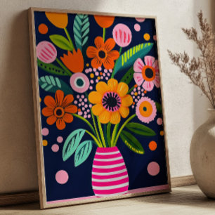 Poster Vaso de Buquê de Flores Coloridas da Primavera Art