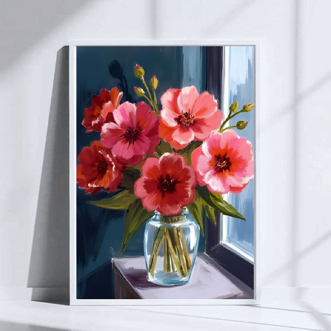 Poster Vaso de Buquê de Flores Vermelhas Pintura em Aquar (Criador carregado)