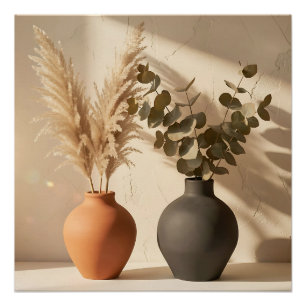 Pôster Vaso de Cerâmica Boho Pampas Eucalipto Natureza Mo