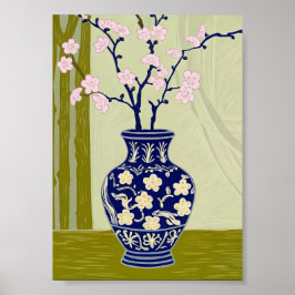 Poster Vaso de Chinoiserie Blue Willow e Flor de Cerejeir