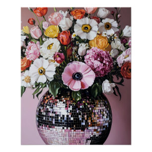 Pôster Vaso de Disco com Flores