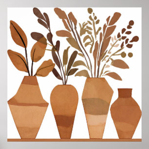 Poster Vaso de flor de boho Folha Estilo de Arte Botânica