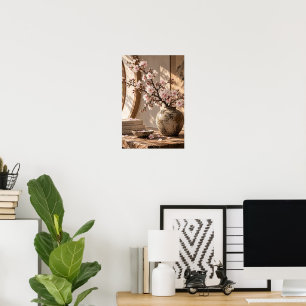 Poster Vaso de Flor de Rosa Vintage Elegante Arte de Pare
