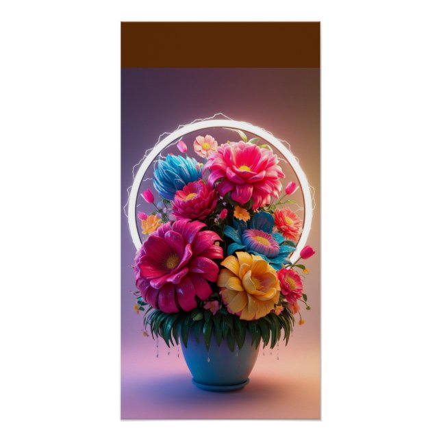 Pôster Vaso de Flores com Flores Multicoloridas  (Frente)
