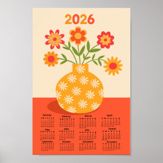 Poster Vaso de Flores Retro dos Anos 70 Calendário 2026