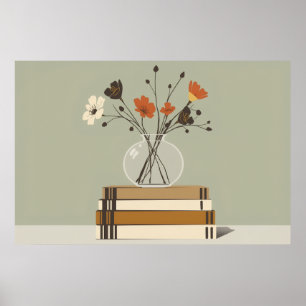 Poster Vaso de Flores Silvestres Meados do Século Livros