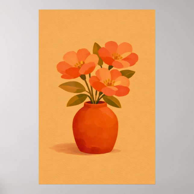 Poster Vaso de Flores Terracota Terroso Moderno Gouache (Frente)