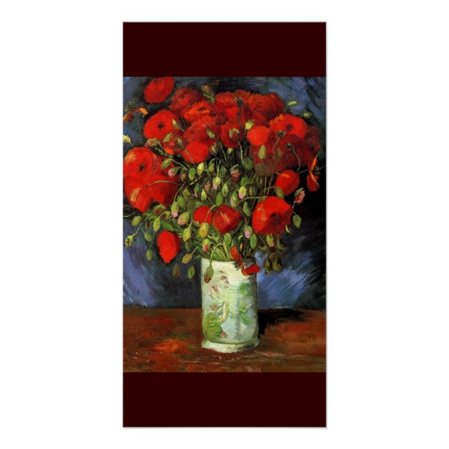 Pôster Vaso de Flores Vermelhas Papoulas de Van Gogh Paz  (Frente)