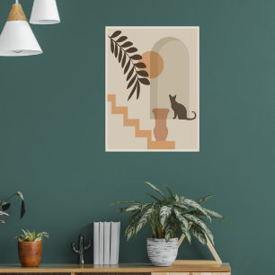 Poster Vaso de Folha de Escada Gato, Arte Geométrica Abst