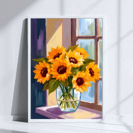 Poster Vaso de Girassóis | Aquarela de Buquê Floral Amare