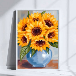 Poster Vaso de Girassol Aquarela Buquê de Flores
