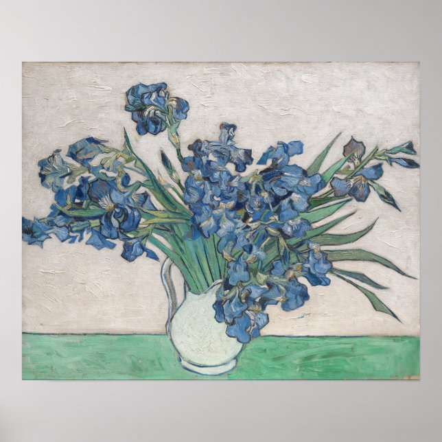 Poster Vaso de Íris Roxas de Van Gogh Pintura Floral (Frente)