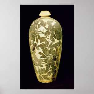 Poster Vaso de Mei P'ing com uma decoração floral preta