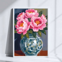 Vaso de Peônia | Peônias de Flores Rosa Aquarela