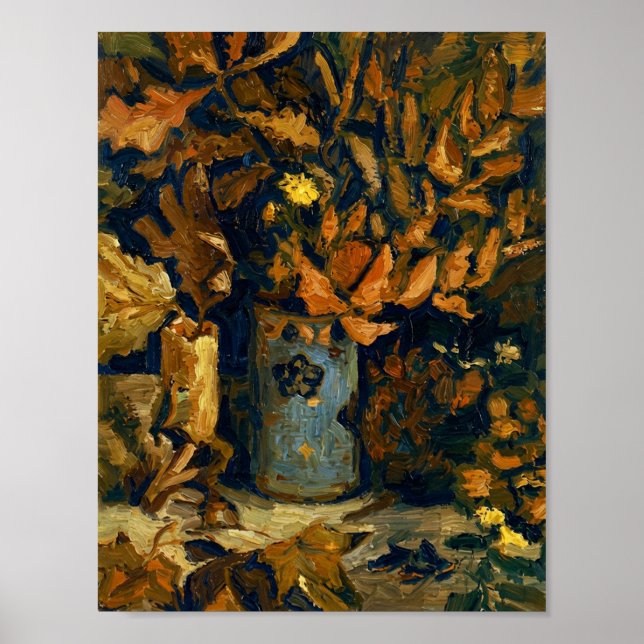 Poster Vaso de Van Gogh com Folhas Mortas (Frente)
