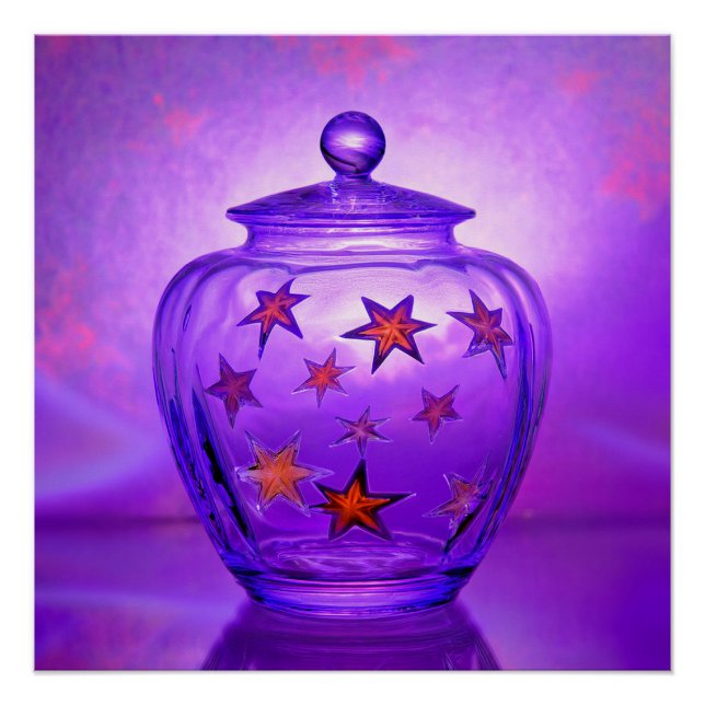 Pôster Vaso de Vidro Transparente Roxo Com Estrelas Doura (Frente)