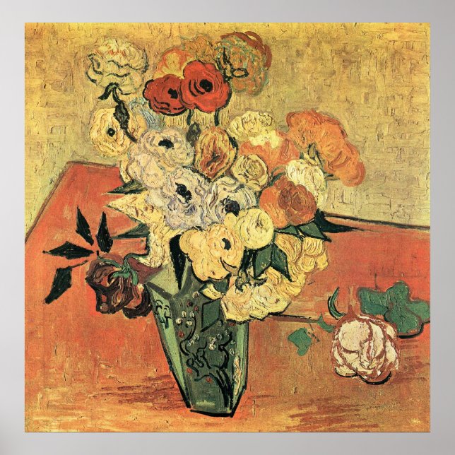 Poster Vaso, rosas e anêmonas japoneses-Vincent van Gogh (Frente)
