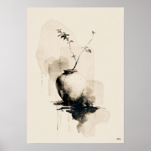 Poster Vaso Silencioso Arte Minimalista Japonesa com Tint