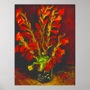 Poster Vaso Van Gogh com Gladiolos Vermelhos