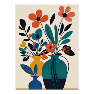 Pôster Vasos de Flores Estilo Matisse