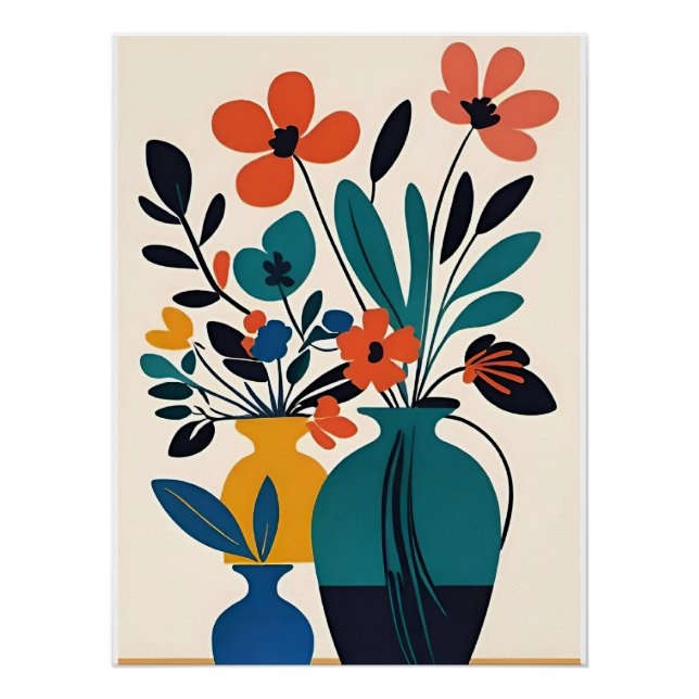 Pôster Vasos de Flores Estilo Matisse (Frente)