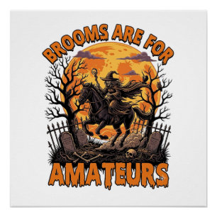 Pôster Vassouras São Amadores Halloween Bruxa Cavalo Lua
