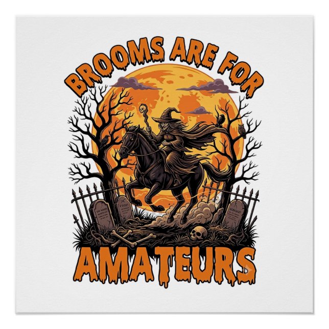 Pôster Vassouras São Amadores Halloween Bruxa Cavalo Lua  (Frente)