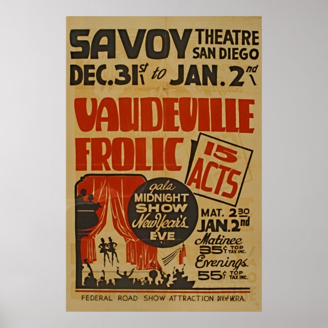 Poster Vaudeville Frolic 15 Ats Gala Midnight Show WPA (Frente)