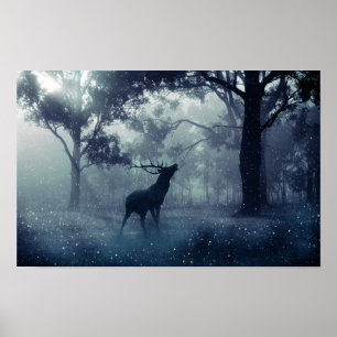 Poster Veado com Barcos numa Floresta Sombria