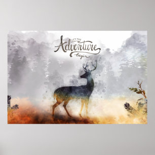 Poster Veado de Aquarela de Garoto de Aventura Florestal