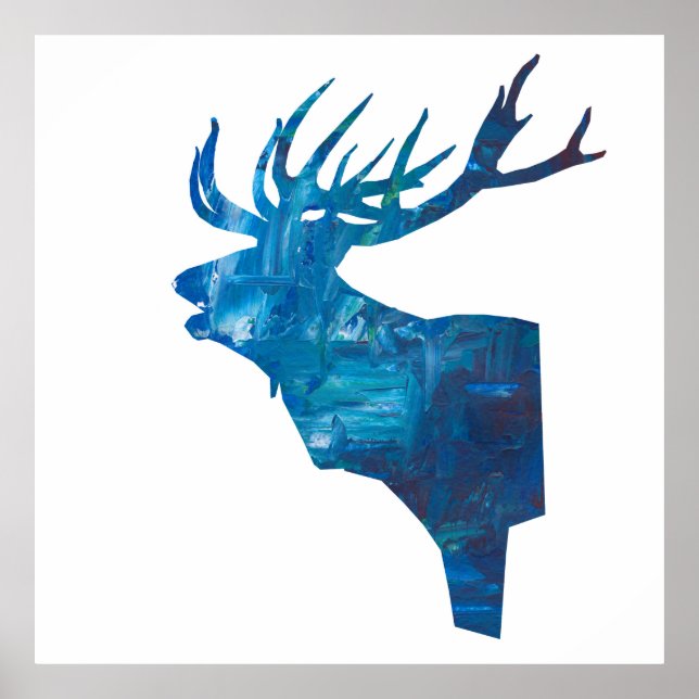 Pôster veado de cabeça em azul (Frente)