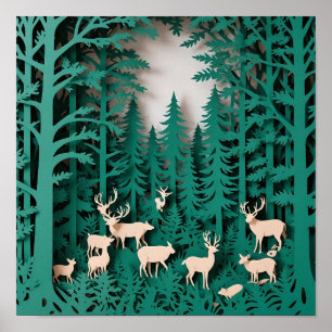 Poster Veado de Floresta Encantado - Madeira de Arte Cort